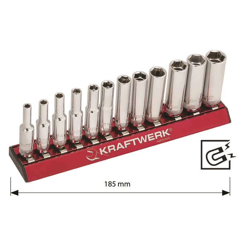 Kraftwerk Magnetic Rail Deep Socket Set 1/4-Inch Drive 12 Pieces